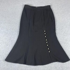 JOA Los Angeles Skirt Womens Small Black Trumpet Midi Pearl Buttons Flare Dressy